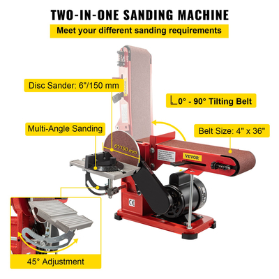 VEVOR Belt Sander 4&quot; x 36&quot;, Disc Combo Sander 6&quot; Ηλεκτρικό ρυθμιζόμενο τριβείο πάγκου 375W Grinder Πάγκος λείανσης με 4 λαστιχένια μαξιλαράκια ποδιών