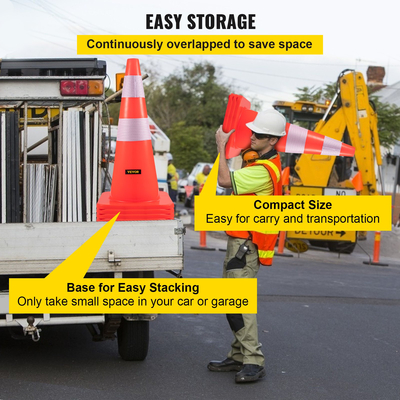 Κώνοι ασφαλείας VEVOR, Ύψος 28 ίντσες/73 cm, 12 ΤΕΜ PVC πορτοκαλί κώνος κυκλοφορίας με 2 αντανακλαστικά κολάρα και ζυγισμένη βάση, που χρησιμοποιούνται για έλεγχο κυκλοφορίας, στάθμευση δρόμου και σχολική βελτίωση