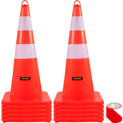 VEVOR Safety Cones, 10PCS 28\&quot; Traffic Cones, PVC Orange Construction Cones, 2 Reflektive Collars Traffic Cones with σταθμισμένη βάση και δακτύλιο χειρός που χρησιμοποιείται για τον έλεγχο της κυκλοφορίας, Driveway Road Parking