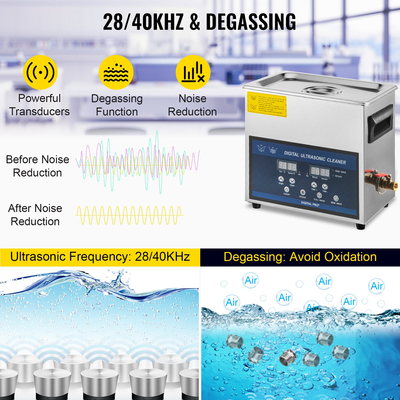 VEVOR 6L Ultrasonic Cleaner Μηχάνημα καθαρισμού υπερήχων διπλής συχνότητας με θερμαντήρα Καθαριστικό κοσμημάτων για ανταλλακτικά Κοσμήματα δαχτυλίδι γυαλιών οδοντοστοιχίας Record Circuit Board 28/40KHz