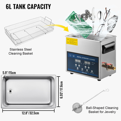 VEVOR 6L Ultrasonic Cleaner Μηχάνημα καθαρισμού υπερήχων διπλής συχνότητας με θερμαντήρα Καθαριστικό κοσμημάτων για ανταλλακτικά Κοσμήματα δαχτυλίδι γυαλιών οδοντοστοιχίας Record Circuit Board 28/40KHz