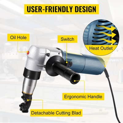 VEVOR Electric Metal Nibbler 625W Nibbler Metal Cutter 1000rpm High Speed ​​Rotor Metal Nibbler 220V w Αντικατασταθείσες λεπίδες Θήκη αποθήκευσης Λαμαρίνας για κοπή από ανοξείδωτο χάλυβα, αλουμίνιο, πλαστικό