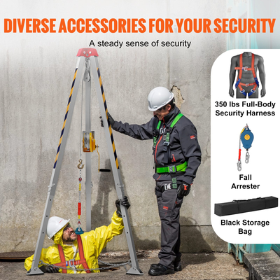 Κιτ τριπόδου VEVOR Confined Space, Βαρούλκο 1200 lbs, Τρίποδα περιορισμένου χώρου 7&#039; πόδια και καλώδιο 98&#039;, Τρίποδα περιορισμένου χώρου διάσωσης 32,8&#039; προστασίας από πτώση, λουρί, τσάντα αποθήκευσης για παραδοσιακούς περιορισμένους χώρους