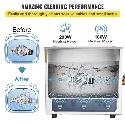 VEVOR Ultrasonic Cleaner, 36KHz~40KHz Ρυθμιζόμενη συχνότητα, 6L 220V, Υπερηχητικό μηχάνημα καθαρισμού με ψηφιακό χρονοδιακόπτη και θερμάστρα, Lab Sonic Cleaner για κέρματα γυαλιών ρολογιών κοσμημάτων, FCC/CE/RoHS