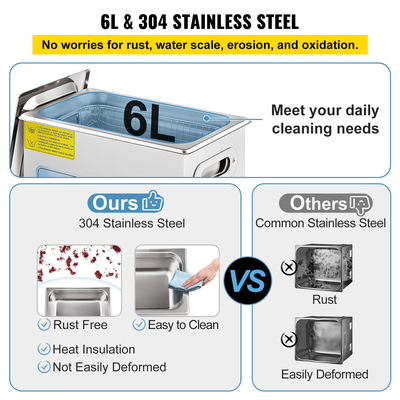 VEVOR Ultrasonic Cleaner, 36KHz~40KHz Ρυθμιζόμενη συχνότητα, 6L 220V, Υπερηχητικό μηχάνημα καθαρισμού με ψηφιακό χρονοδιακόπτη και θερμάστρα, Lab Sonic Cleaner για κέρματα γυαλιών ρολογιών κοσμημάτων, FCC/CE/RoHS