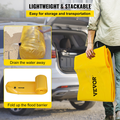 VEVOR Flood Barrier, 12 ft Μήκος x 12 in Height Sandbag εναλλακτική λύση, φράγμα νερού για πλημμύρες με εξαιρετικό αδιάβροχο αποτέλεσμα, επαναχρησιμοποιήσιμοι σωλήνες εκτροπής νερού από PVC, φράγματα πλημμύρας για σπίτι, πόρτα, γκαράζ