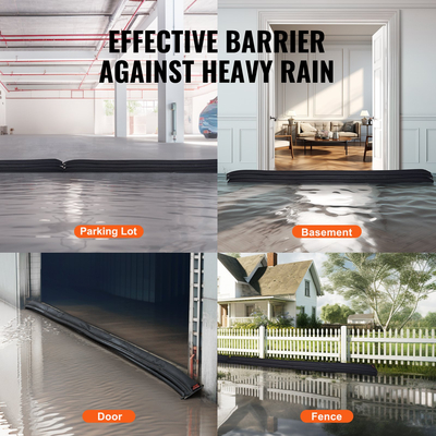 VEVOR Flood Barriers, Water Flood Dam 5 Pack, Water Barriers for Flood Barriers with Plastic Bucket, Water Barriers Activated Flood Barriers for Home, Doorway, Driveway (10ft x 6in)