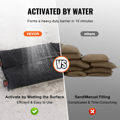 VEVOR Flood Barriers, Water Flood Dam 6 Pack, Water Barriers for Flooding, Water Activated Flood Barriers for Home, Doorway, Driveway (2FT x 1in)