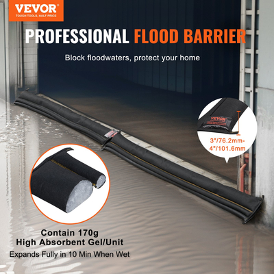 VEVOR Flood Barriers, Water Flood Dam Bag 10 Pack, Water Barriers for Flood Barriers with Plastic Bucket, Water Activated Flood Barriers for Home, Doorway, Driveway (5FT x 6in)