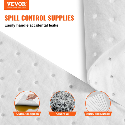 VEVOR Spill Absorbent Pads, Oil Absorbing Mat Absorbs up 20 Gal, 15&quot; L x20&quot; W Απορροφητικό μαξιλαράκι πολυπροπυλενίου μόνο για λάδια, Oil Spill Mats Συσκευασία των 100