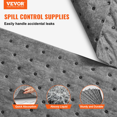 VEVOR Spill Absorbent Pads, Universal Absorbing Mat Absorbs up 12 Gal, 13&quot; L x10&quot; W Απορροφητικό Μαξιλάρι Πολυπροπυλενίου για λάδι, νερό και άλλα υγρά, συσκευασία 100