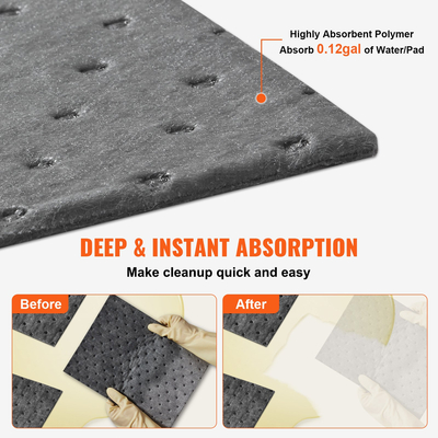 VEVOR Spill Absorbent Pads, Universal Absorbing Mat Absorbs up 12 Gal, 13&quot; L x10&quot; W Απορροφητικό Μαξιλάρι Πολυπροπυλενίου για λάδι, νερό και άλλα υγρά, συσκευασία 100