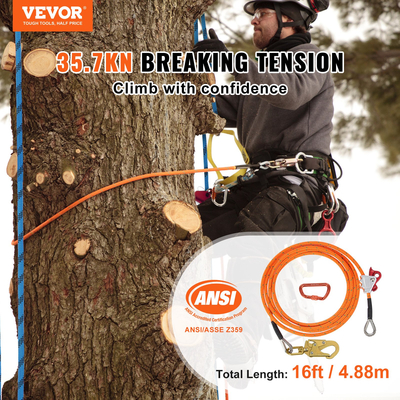 VEVOR 12,7mm Steel Core Flipline 16ft(4,8m) Arborist Flipline for Fall Protection