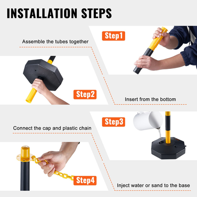 VEVOR Ρυθμιζόμενοι κώνοι γραμμής οριοθέτησης κυκλοφορίας, 4 πακέτο, φράγμα οριοθέτησης ασφάλειας κυκλοφορίας με γεμιστή βάση 8FT αλυσίδα, για έλεγχο κυκλοφορίας Προειδοποίηση Χώρος στάθμευσης Κατασκευή Προσοχή Δρόμοι, Κίτρινο&amp;Μαύρο