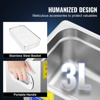 Μηχάνημα καθαρισμού υπερήχων VEVOR 3L Μηχάνημα καθαρισμού υπερήχων από ανοξείδωτο χάλυβα Ψηφιακός θερμαντήρας χρονοδιακόπτης Καθαρισμός κοσμημάτων για επαγγελματική προσωπική οικιακή χρήση (3L)