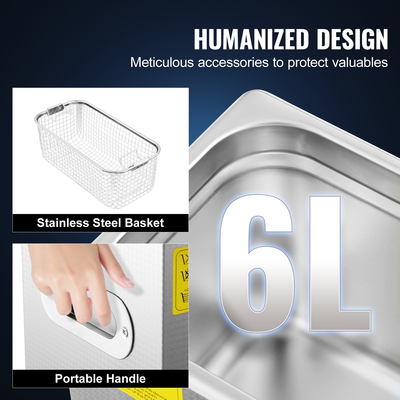 Μηχάνημα καθαρισμού υπερήχων VEVOR, Μηχάνημα καθαρισμού υπερήχων από ανοξείδωτο ατσάλι 6L, με χρονοδιακόπτη ψηφιακού θερμαντήρα, Καθαρισμός κοσμημάτων για επαγγελματική προσωπική οικιακή χρήση