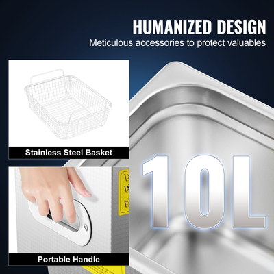 VEVOR 10L Μηχάνημα καθαρισμού υπερήχων από ανοξείδωτο ατσάλι Μηχάνημα καθαρισμού υπερήχων Ψηφιακός θερμαντήρας χρονοδιακόπτης Καθαρισμός κοσμημάτων για επαγγελματική προσωπική οικιακή χρήση (10L)