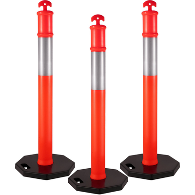 VEVOR Traffic Delineator Posts 44 Inch Height Channelizer Cones Orange PE Delineator Post Kit 10 inch Reflective Band, Portable Delineators Post με βάση από καουτσούκ 16 ιντσών, Delineator Cones Σετ 3