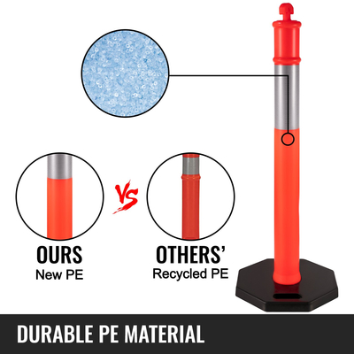 VEVOR Traffic Delineator Posts 44 Inch Height Channelizer Cones Orange PE Delineator Post Kit 10 inch Reflective Band, Portable Delineators Post με βάση από καουτσούκ 16 ιντσών, Delineator Cones Σετ 3