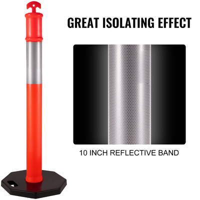 VEVOR Traffic Delineator Posts 44 Inch Height Channelizer Cones Orange PE Delineator Post Kit 10 inch Reflective Band, Portable Delineators Post με βάση από καουτσούκ 16 ιντσών, Delineator Cones Σετ 3