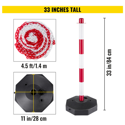 Πλαστικό στύλο, 4Στύλος αλυσίδων, πλαστική εξάρτηση στύλου με 4.5γάντζους αλυσίδων 8, πλαστικό λευκό στύλο για την προειδοποίηση/τον έλεγχο πλήθους στο χώρο στάθμευσης, κατασκευαστικό μέρος, ανελκυστήρας οδών οδήγησης