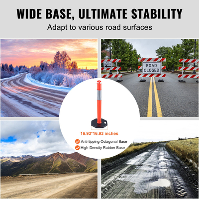 VEVOR Traffic Delineator Post Cones, 2 Pack, Traffic Safety Delineator Barrier with 16,93 x 16,93 in Rubber Base, for Traffic Control Προειδοποίηση Εξωτερική εσωτερική χρήση Χώρος στάθμευσης Κατασκευή Προσοχή Δρόμοι