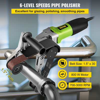 VEVOR 800W Tube Belt Trian Inox Steel Pipe Tube Polisher Grinder, 180mm Polishing for Stainless Steel Aluminium 6 Speed ​​3000RPM Γυάλισμα λείανσης