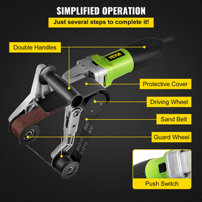 VEVOR 800W Tube Belt Trian Inox Steel Pipe Tube Polisher Grinder, 180mm Polishing for Stainless Steel Aluminium 6 Speed ​​3000RPM Γυάλισμα λείανσης