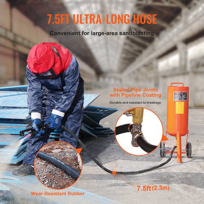 VEVOR 10 Gallon Heavy-Duty Sand Blaster 60-110 PSI με 2 ακροφύσια &amp; σωλήνα 7,5 ποδιών