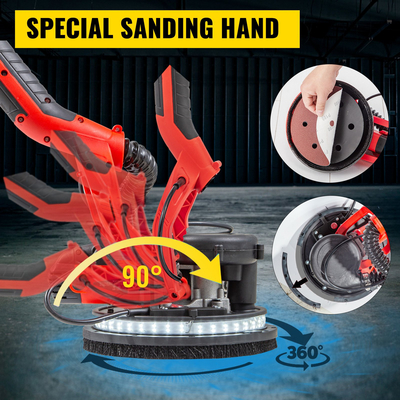 Τριβείο γυψοσανίδας VEVOR 750W, Ηλεκτρικό τριβείο γυψοσανίδας, αναδιπλούμενο τριβείο φύλλων, με λαβή τηλεσκοπίου, ηλεκτρικό τριβείο, μεταβλητή ταχύτητα 800-1750 σ.α.λ., τριβείο τοίχου, με φως λωρίδας LED και σακούλα κενού