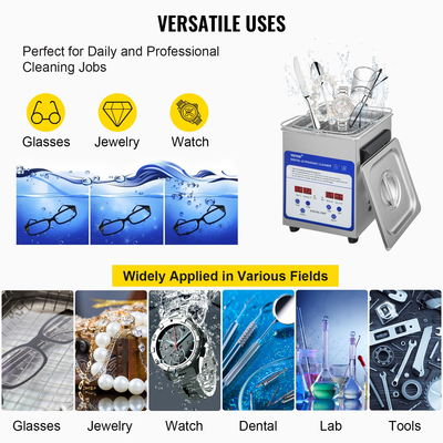 VEVOR Digital Ultrasonic Cleaner 2L Ultrasonic Cleaning Machine 40kHz Sonic Cleaner Machine 316 &amp; 304 Inox Steel Ultrasonic Cleaner Machine with Heater &amp; Timer for Cleaning Jewelry Glasses Watch