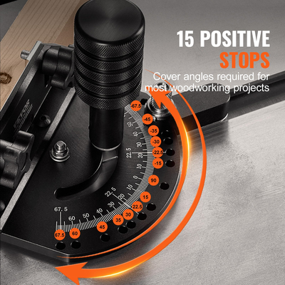 VEVOR Precision Miter Gauge, τυπική υποδοχή 3/4&#039;&#039; x 3/8&#039;&#039;, Επιτραπέζιο πριόνι από κράμα αλουμινίου Μετρητής κοπής 24 ιντσών 15 γωνιακών στοπ με ρυθμιζόμενο έμβολο με ελατήριο και αφαιρούμενος δίσκος, για ξυλουργική