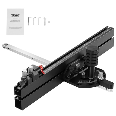 VEVOR Precision Miter Gauge, τυπική υποδοχή 3/4&#039;&#039; x 3/8&#039;&#039;, Επιτραπέζιο πριόνι από κράμα αλουμινίου Μετρητής κοπής με 18 in σχάρα 15 γωνιακών στοπ με ρυθμιζόμενο έμβολο με ελατήριο και αφαιρούμενος δίσκος, για ξυλουργική