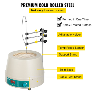 VEVOR 2000ML Magnetic Stirrer Heating Mantle 450W Electric Digital Heating Mantle Lab Equipment Στρογγυλό κάτω μέρος για θέρμανση και ανάδευση υγρών