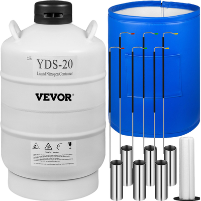 VEVOR 20L Δοχείο υγρού αζώτου Κρυογονικό δοχείο LN2 Tank Dewar με ιμάντες 6τμχ Κάνιστρα για εργαστήριο