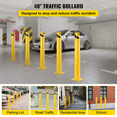 VEVOR Safety Bollard 48&quot;x5.5&quot;, Safety Barrier Bollard 5-1/2&quot; OD 48&quot; Height, Yellow Powder Coat Pipe Steel Safety Barrier, με 4 δωρεάν μπουλόνια αγκύρωσης, για ευαίσθητη περιοχή στην κυκλοφορία