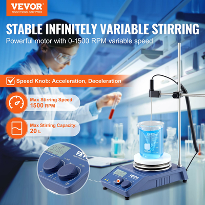 Μαγνητικός αναδευτήρας μαγνητικός αναδευτήρας θερμής πλάκας Max 644°F/340°C Αναδευτήρας θερμής πλάκας 1500 σ.α.λ. 20L