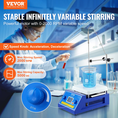 Μαγνητικός αναδευτήρας θερμής πλάκας VEVOR Max 572°F/300°C Αναδευτήρας θερμής πλάκας 0-2000 σ.α.λ.