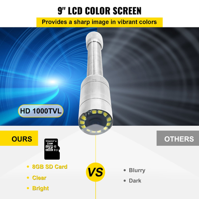 VEVOR 20M Sewer Inspection Camera 9 ιντσών Οθόνη LCD DVR Αδιάβροχο Pipeline Inspection System Camera Kit με κάρτα SD 8G (20M 9 ιντσών)