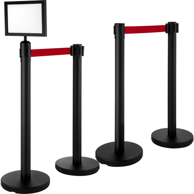 VEVOR Crowd Control Barriers Line Dividers 4PCS Μαύροι πόλοι με ένα πλαίσιο πινακίδας