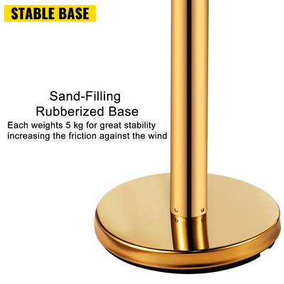 VEVOR Stanchion Post Barriers 4-σετ διαχωριστικά γραμμής, ορθοστάτες από ανοξείδωτο χάλυβα με 6,6 κόκκινες αναδιπλούμενες ζώνες, ορθοστάτες με πλαίσιο μίας πινακίδας, 34,6 ορθοστάτες ασφαλείας ουράς (χρυσός)