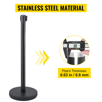 VEVOR Crowd Control Stanchion, Σετ 6 τεμαχίων Stanchion Set, Stanchion Set w/ 6,6 ft/2 m Red Retractable Belt, Black Crowd Control Barrier με λαστιχένια βάση – Συναρμολόγηση Easy Connect για έλεγχο του πλήθους