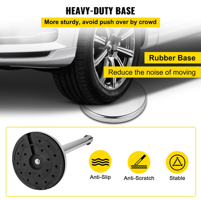 VEVOR Crowd Control Stanchion, Σετ 6 τεμαχίων Stanchion Set, Stanchion Set w/ 6,6ft/2m Κόκκινη ανασυρόμενη ζώνη, Ασημί φράγμα ελέγχου πλήθους με στιβαρή λαστιχένια βάση–Σύστημα εύκολης σύνδεσης για έλεγχο πλήθους
