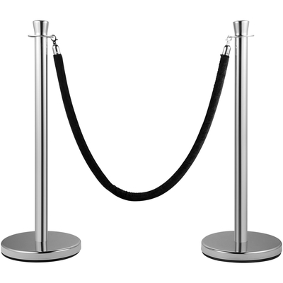 VEVOR Crowd Control Stanchion, Σετ 2 τεμαχίων Stanchion Set, Stanchion Set with 5 ft/1,5 m Black Velvet Rope, Silver Crowd Control Barrier με στιβαρό σκυρόδεμα και μεταλλική βάση - Συναρμολόγηση Easy Connect