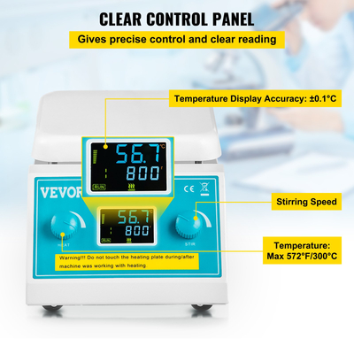 Μαγνητικός αναδευτήρας VEVOR, 200-2000 RPM Ψηφιακός Μαγνητικός Αναδευτήρας Εστίας, 2L Lab Heating Plate Stirrer, Μέγιστη θερμοκρασία 572°F / 300°C Θερμοκρασία θέρμανσης 500W Ισχύς θέρμανσης, για εργαστηριακή ανάμιξη υγρών