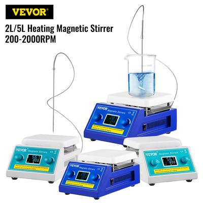 Μαγνητικός αναδευτήρας VEVOR, 200-2000 RPM Ψηφιακός Μαγνητικός Αναδευτήρας Εστίας, 2L Lab Heating Plate Stirrer, Μέγιστη θερμοκρασία 572°F / 300°C Θερμοκρασία θέρμανσης 500W Ισχύς θέρμανσης, για εργαστηριακή ανάμιξη υγρών