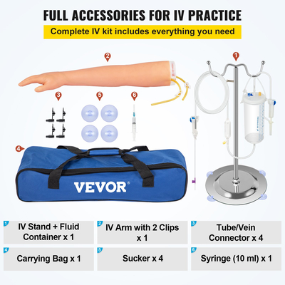 VEVOR Phlebotomy Practice Kit, IV Venipuncture Intravenous Training, High Simulation IV Practice Arm Kit with Carrying Bag, Practice and Perfect IV Skills, για φοιτητές Νοσηλευτές και επαγγελματίες