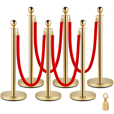 VEVOR Stanchion Post Queue από ανοξείδωτο ατσάλι 6 τεμ. με 4 Red Velvet Ropes, Crowd Control Barriers με / Fillable Base για έλεγχο του πλήθους σε θέατρα, ξενοδοχεία, καζίνο, εκδηλώσεις στο κόκκινο χαλί, εκδοτήρια εισιτηρίων και άλλα, (6 τεμάχια, ασημί)