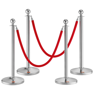 VEVOR Stanchion Post με Velvet Rope, 4-pack Crowd Control Stanchion with 2PCS 5FT Red Velvet Ropes, inox Queue Barrier Line Divier with fillable Plastic Base, Ball Top for Wedding Museum