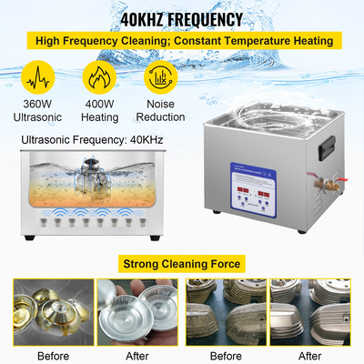 VEVOR Ψηφιακός καθαριστικός υπερήχων 15L καθαριστικό μηχάνημα υπερήχων 40kHz Υπερηχητικό καθαριστικό μηχάνημα με θερμοσίφωνα &amp; χρονόμετρο για καθαρισμό κοσμήματα ρολόι γυαλιού
